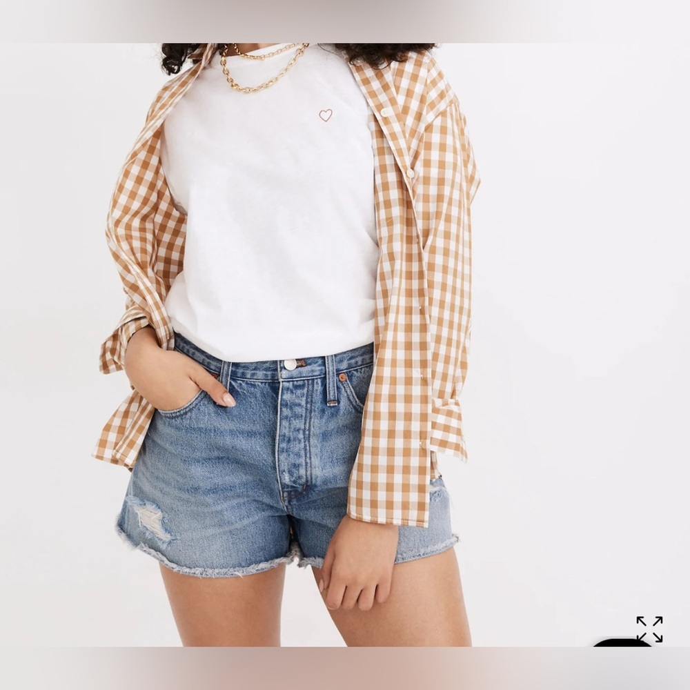 Madewell Relaxed Denim Shorts Cut Off Ripped Blue Button Fly Size 28
